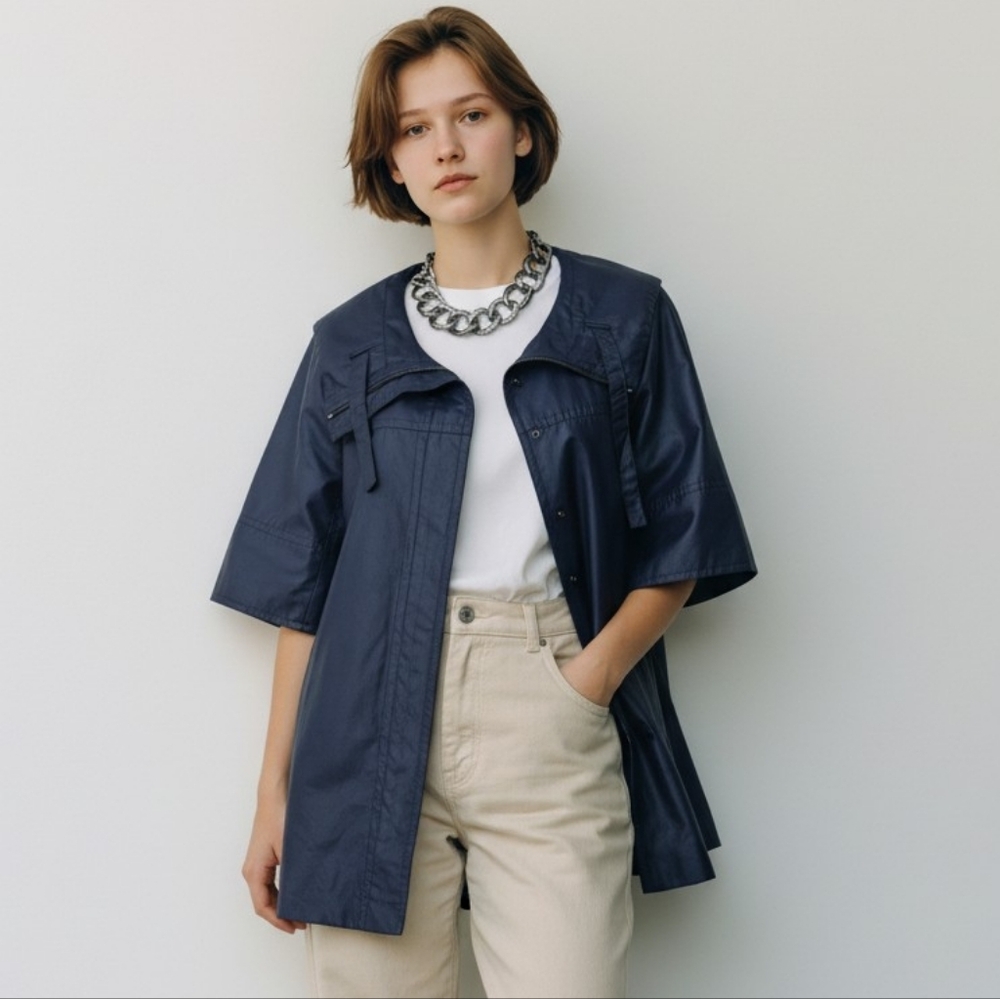 Banana Republic Trench Rain Coat Jacket Glossy Pockets Outdoor Classic Navy Fall
